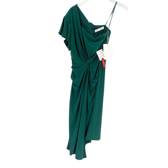 MAC DUGGAL Dress Size 8 Evening Gown NEW Green One Shoulder Midi Length Jersey - Picture 5 of 9